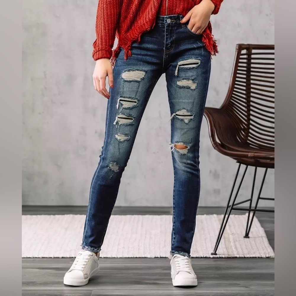 Women’s KANKAN Mid Rise Distressed Skinny stretch jeans- Size 25 - Picture 1 of 11
